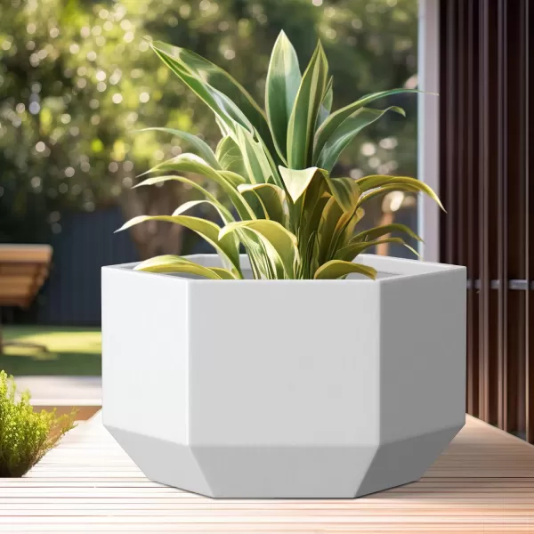 Kante Large Hexagon Concrete Planter, 11.8 Inch Tall Large Plant Pot with Drainage Hole and Rubber Plug for Outdoor Indoor Home Patio Garden White