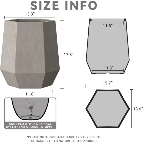 Kante Large Hexagon Concrete Planter, 11.8 Inch Tall Large Plant Pot with Drainage Hole and Rubber Plug for Outdoor Indoor Home Patio Garden White
