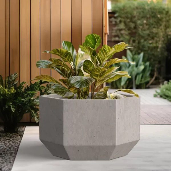 Kante Large Hexagon Concrete Planter, 11.8 Inch Tall Large Plant Pot with Drainage Hole and Rubber Plug for Outdoor Indoor Home Patio Garden White