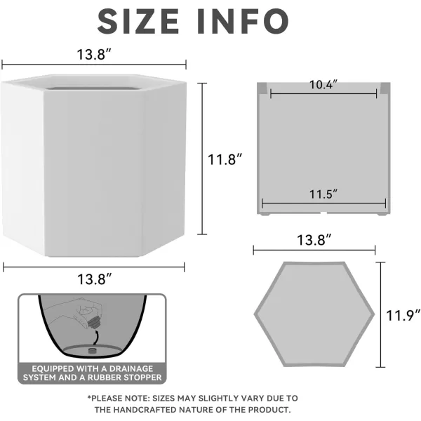 Kante Large Hexagon Concrete Planter, 11.8 Inch Tall Large Plant Pot with Drainage Hole and Rubber Plug for Outdoor Indoor Home Patio Garden White