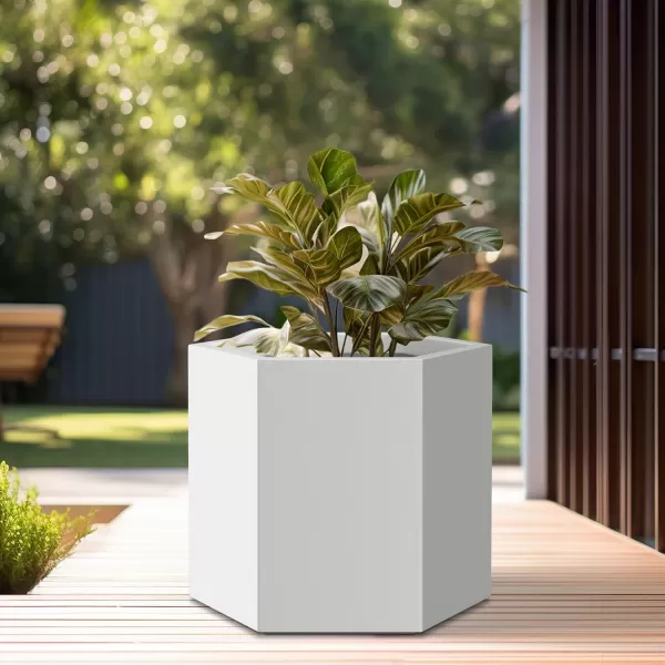 Kante Large Hexagon Concrete Planter, 11.8 Inch Tall Large Plant Pot with Drainage Hole and Rubber Plug for Outdoor Indoor Home Patio Garden White