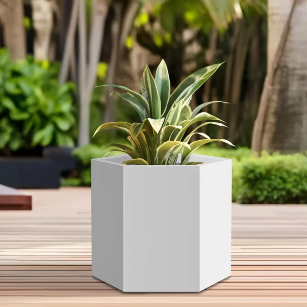 Kante Large Hexagon Concrete Planter, 11.8 Inch Tall Large Plant Pot with Drainage Hole and Rubber Plug for Outdoor Indoor Home Patio Garden White
