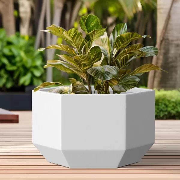 Kante Large Hexagon Concrete Planter, 11.8 Inch Tall Large Plant Pot with Drainage Hole and Rubber Plug for Outdoor Indoor Home Patio Garden White