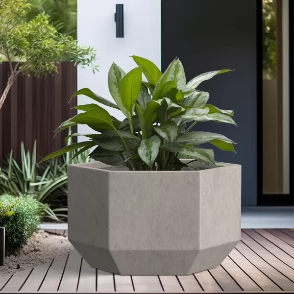 Kante Large Hexagon Concrete Planter, 11.8 Inch Tall Large Plant Pot with Drainage Hole and Rubber Plug for Outdoor Indoor Home Patio Garden White