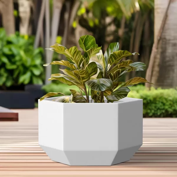 Kante Large Hexagon Concrete Planter, 11.8 Inch Tall Large Plant Pot with Drainage Hole and Rubber Plug for Outdoor Indoor Home Patio Garden White