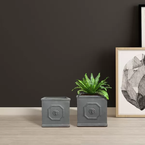 Kante Square Lion Head Concrete Planter, Classic English Style Plant Pot with Drainage Hole and Rubber Plug for Indoor Outdoor Garden Patio Home, 12.6"x12.6"x12.6" Oil Rubbed Bronze