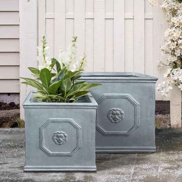 Kante Square Lion Head Concrete Planter, Classic English Style Plant Pot with Drainage Hole and Rubber Plug for Indoor Outdoor Garden Patio Home, 12.6"x12.6"x12.6" Oil Rubbed Bronze