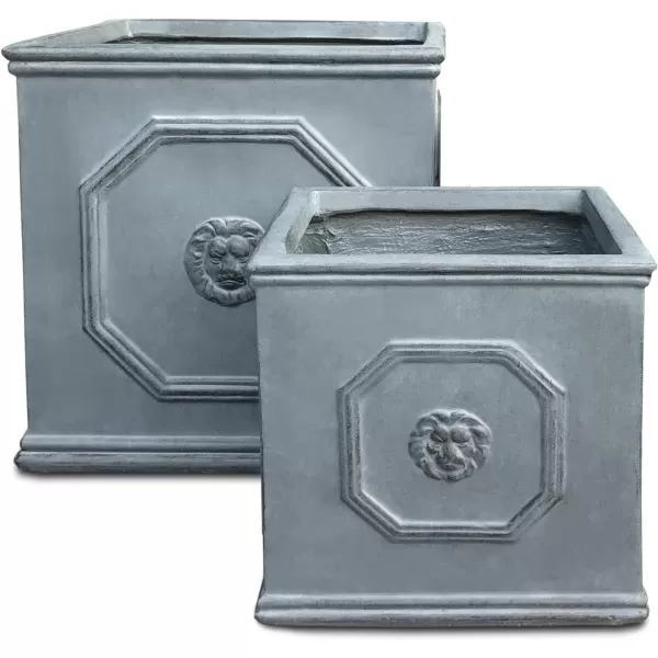 Kante Square Lion Head Concrete Planter, Classic English Style Plant Pot with Drainage Hole and Rubber Plug for Indoor Outdoor Garden Patio Home, 12.6"x12.6"x12.6" Oil Rubbed Bronze