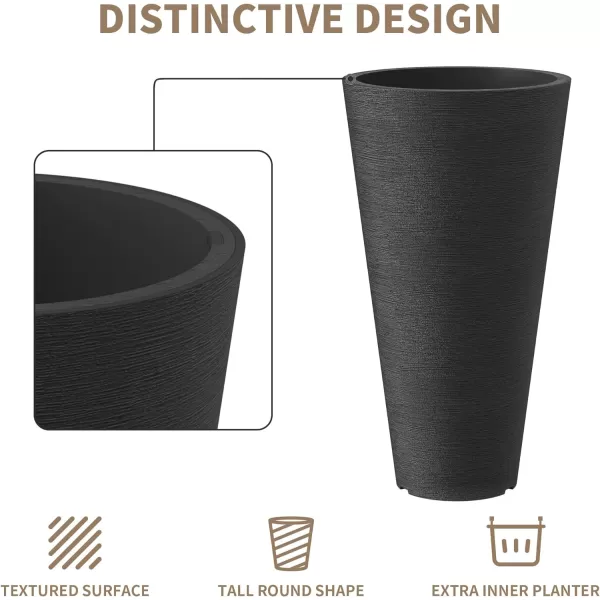 Kante Tall Round Planter Set of 2, 29" H Large Decorative Planter Pots for Outdoor Indoor Garden Patio Front Porch 
