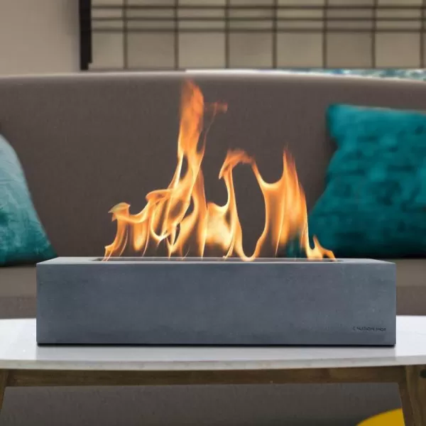 Kante 11.8" L Rectangle Tabletop Fire Pit, Concrete Table Top Fireplace, Portable Rubbing Alcohol Fire Bowl for Indoor Outdoor, Light Gray Rectangular