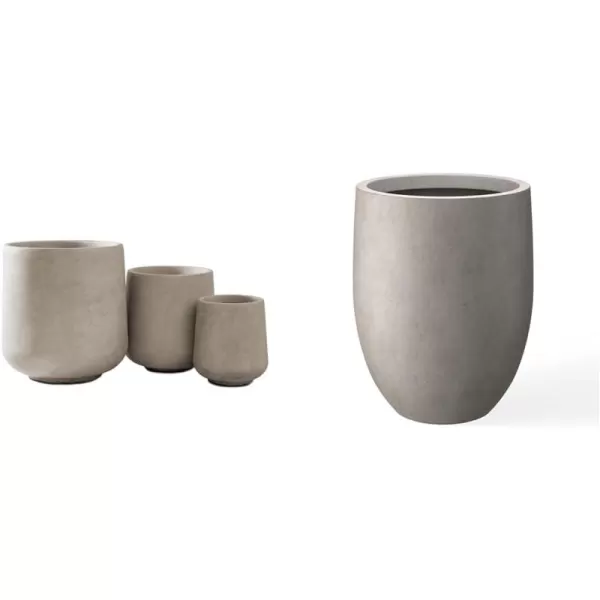 Kante 15.3"+11.6"+8.2" Dia Round Concrete Planter, Large Outdoor Indoor Planter Pots Containers with Drainage Holes and Rubber Plug for Home Garden Patio, Charcoal