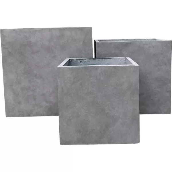Kante 16 Inch Square Concrete Planter for Outdoor Indoor Home Patio Garden, Large Plant Pot with Drainage Hole and Rubber Plug, Charcoal