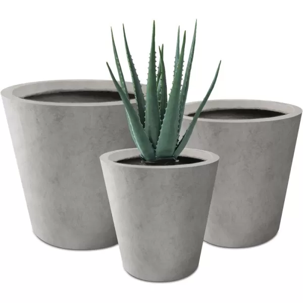 Kante 18.3", 15.3" and 12.4" D Cylindrical Charcoal Finish Lightweight Concrete Modern Planters  Outdoor Indoor Large Planter Pots with Drainage Holes for Patio, Backyard, Living Room