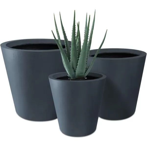 Kante 18.3", 15.3" and 12.4" D Cylindrical Charcoal Finish Lightweight Concrete Modern Planters  Outdoor Indoor Large Planter Pots with Drainage Holes for Patio, Backyard, Living Room