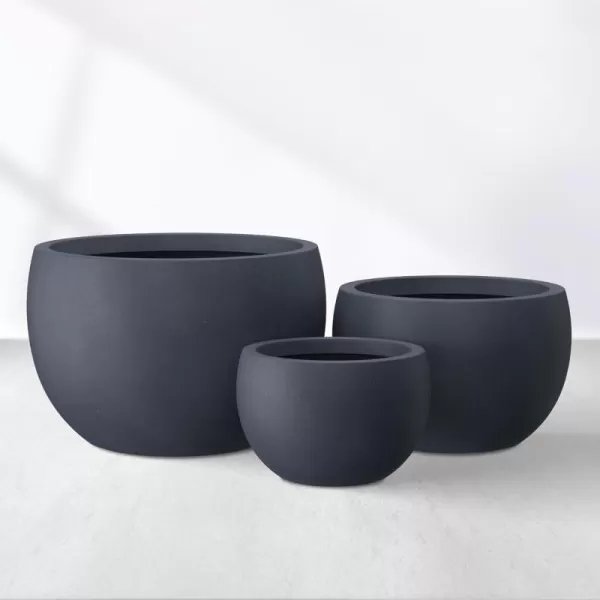 Kante 19.9",15.7",11.8" Dia Round Concrete Planter Set of 3, Outdoor/Indoor Large Bowl Plant Pots with Drainage Hole and Rubber Plug for Garden Patio Balcony Home, Pure White