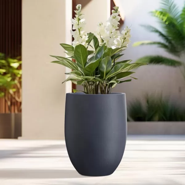 Kante 21.7" H Dark Gray Concrete Tall Planter, Large Outdoor Indoor Decorative Pot with Drainage Hole and Rubber Plug, Modern Round Style for Home and Garden