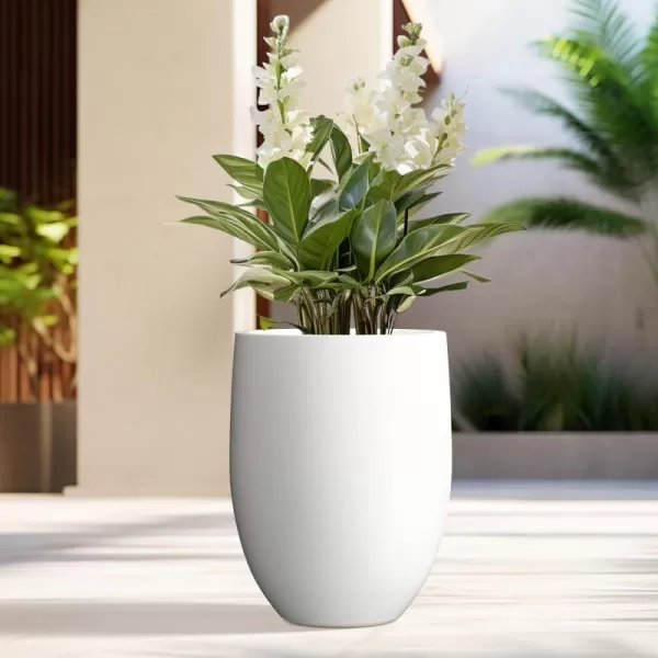 Kante 21.7" H Dark Gray Concrete Tall Planter, Large Outdoor Indoor Decorative Pot with Drainage Hole and Rubber Plug, Modern Round Style for Home and Garden