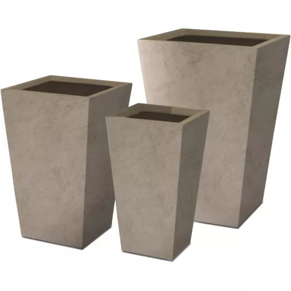 Kante 24.4",18.5",15.7" H Tall Tapered Concrete Planters , Large Outdoor Indoor Garden Pot with Drainage Hole and Rubber Plug, Modern Style for Home and Garden, Weathered Concrete Finish