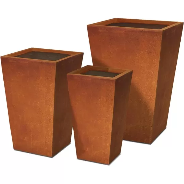 Kante 24.4",18.5",15.7" H Tall Tapered Concrete Planters , Large Outdoor Indoor Garden Pot with Drainage Hole and Rubber Plug, Modern Style for Home and Garden, Weathered Concrete Finish
