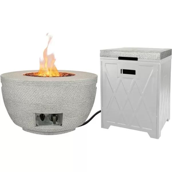 Kante 25 Inch Wide Round Biondo Concrete and Metal Outdoor Smokeless 50,000 BTU Propane Gas Fire Pit Table with Propane Tank Storage Box, Waterproof Cover and Lava Rocks 
