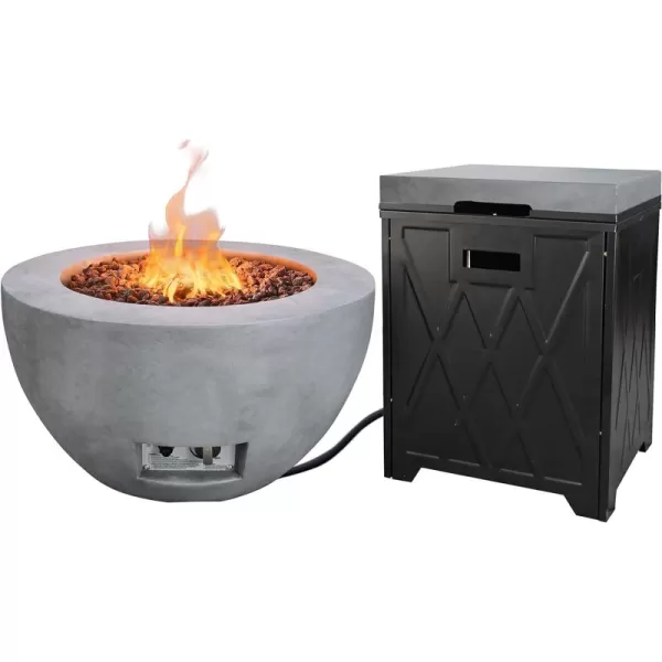 Kante 25 Inch Wide Round Biondo Concrete and Metal Outdoor Smokeless 50,000 BTU Propane Gas Fire Pit Table with Propane Tank Storage Box, Waterproof Cover and Lava Rocks 