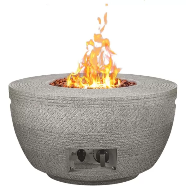 Kante 25 Inch Wide Round Texture Concrete and Metal Outdoor Eco-Friendly Smokeless 50,000 BTU Propane Gas Modern Fire Pit with Waterproof Cover,Biondo