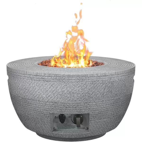 Kante 25 Inch Wide Round Texture Concrete and Metal Outdoor Eco-Friendly Smokeless 50,000 BTU Propane Gas Modern Fire Pit with Waterproof Cover,Biondo
