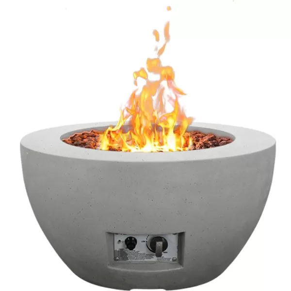 Kante 25 Inch Wide Round Texture Concrete and Metal Outdoor Eco-Friendly Smokeless 50,000 BTU Propane Gas Modern Fire Pit with Waterproof Cover,Biondo