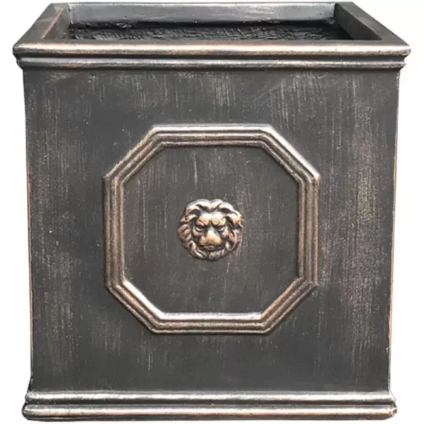 Kante Square Lion Head Concrete Planter, Classic English Style Plant Pot with Drainage Hole and Rubber Plug for Indoor Outdoor Garden Patio Home, 12.6"x12.6"x12.6" Oil Rubbed Bronze