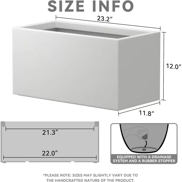 Kante 23.2" L Long Rectangular Concrete Planter, Large Outdoor Indoor Garden Pots with Drainage Hole and Rubber Plug, Charcoal