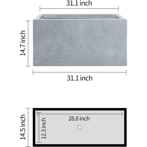 Kante 23.2" L Long Rectangular Concrete Planter, Large Outdoor Indoor Garden Pots with Drainage Hole and Rubber Plug, Charcoal