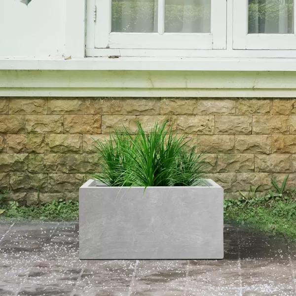Kante 23.2" L Long Rectangular Concrete Planter, Large Outdoor Indoor Garden Pots with Drainage Hole and Rubber Plug, Charcoal