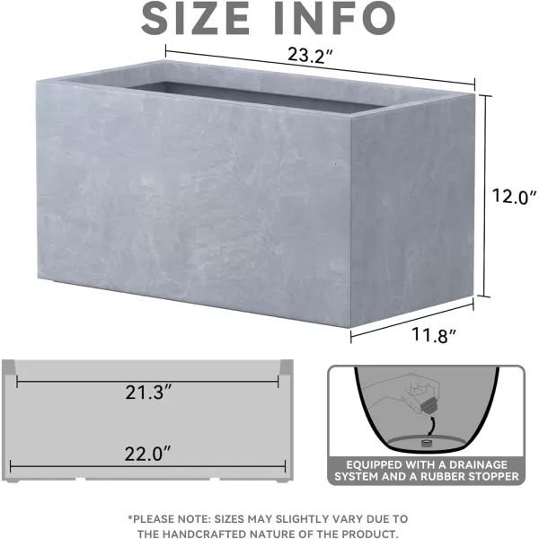 Kante 23.2" L Long Rectangular Concrete Planter, Large Outdoor Indoor Garden Pots with Drainage Hole and Rubber Plug, Charcoal
