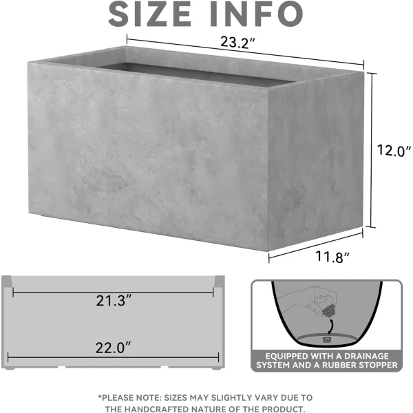 Kante 23.2" L Long Rectangular Concrete Planter, Large Outdoor Indoor Garden Pots with Drainage Hole and Rubber Plug, Charcoal