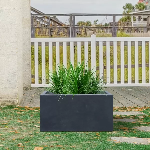 Kante 23.2" L Long Rectangular Concrete Planter, Large Outdoor Indoor Garden Pots with Drainage Hole and Rubber Plug, Charcoal