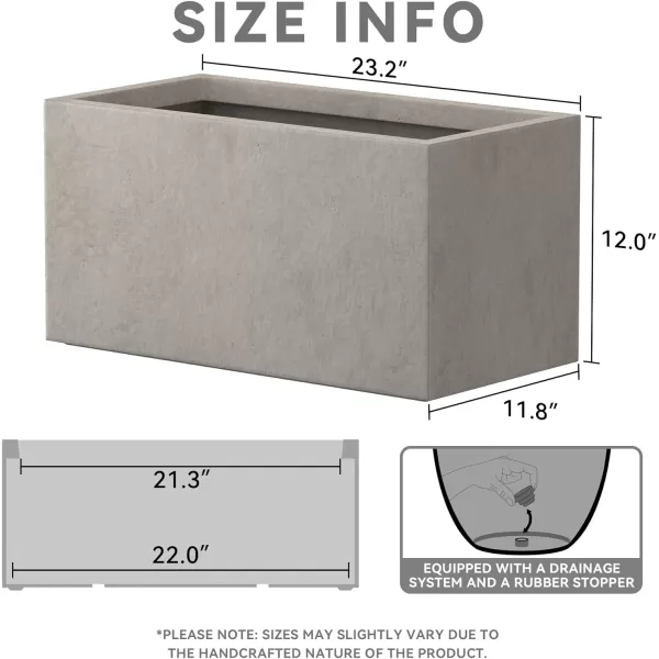 Kante 23.2" L Long Rectangular Concrete Planter, Large Outdoor Indoor Garden Pots with Drainage Hole and Rubber Plug, Charcoal