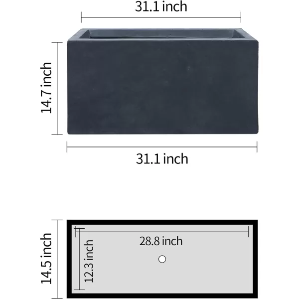 Kante 23.2" L Long Rectangular Concrete Planter, Large Outdoor Indoor Garden Pots with Drainage Hole and Rubber Plug, Charcoal