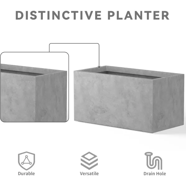 Kante 23.2" L Long Rectangular Concrete Planter, Large Outdoor Indoor Garden Pots with Drainage Hole and Rubber Plug, Charcoal