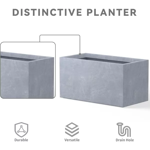Kante 23.2" L Long Rectangular Concrete Planter, Large Outdoor Indoor Garden Pots with Drainage Hole and Rubber Plug, Charcoal