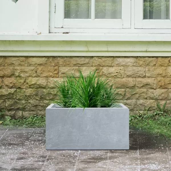 Kante 23.2" L Long Rectangular Concrete Planter, Large Outdoor Indoor Garden Pots with Drainage Hole and Rubber Plug, Charcoal