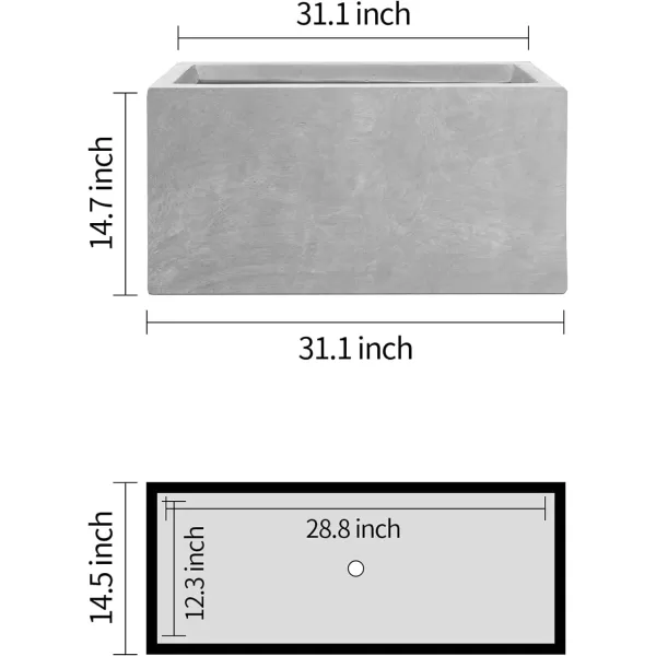 Kante 23.2" L Long Rectangular Concrete Planter, Large Outdoor Indoor Garden Pots with Drainage Hole and Rubber Plug, Charcoal