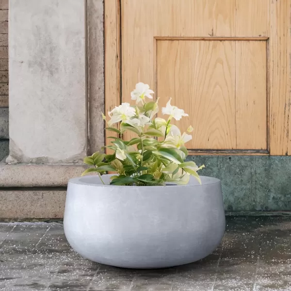 imageKante 196quot157quot118quot Dia Round Concrete Planters Set of 3 Outdoor Indoor Garden Plant Pots with Drainage Hole and Rubber Plug Modern Curvaceous Design Pure WhiteSlate Gray