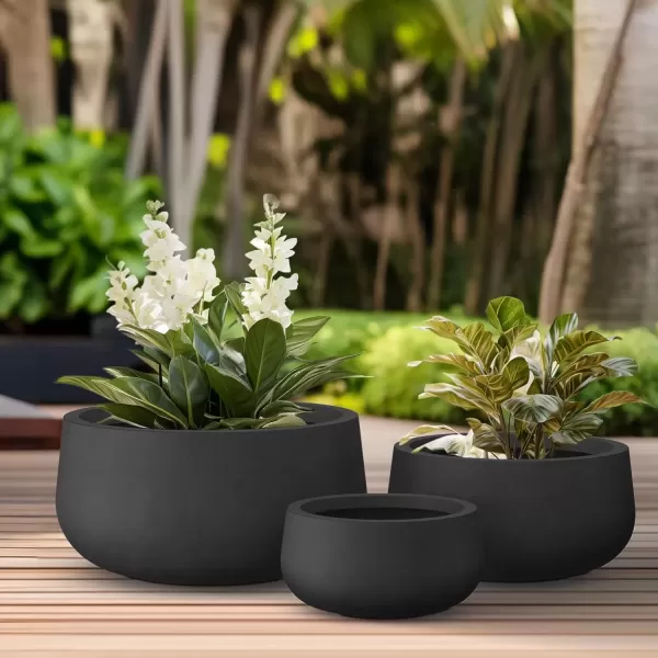 imageKante 196quot157quot118quot Dia Round Concrete Planters Set of 3 Outdoor Indoor Garden Plant Pots with Drainage Hole and Rubber Plug Modern Curvaceous Design Pure WhiteBlack