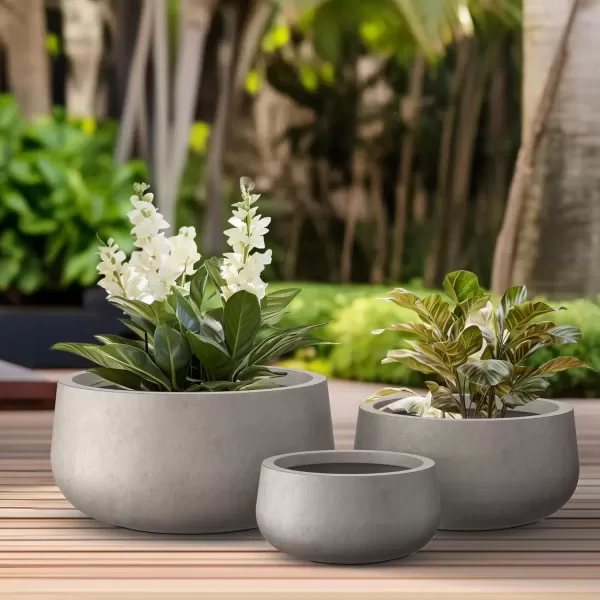 imageKante 196quot157quot118quot Dia Round Concrete Planters Set of 3 Outdoor Indoor Garden Plant Pots with Drainage Hole and Rubber Plug Modern Curvaceous Design Pure WhiteWeathered Concrete