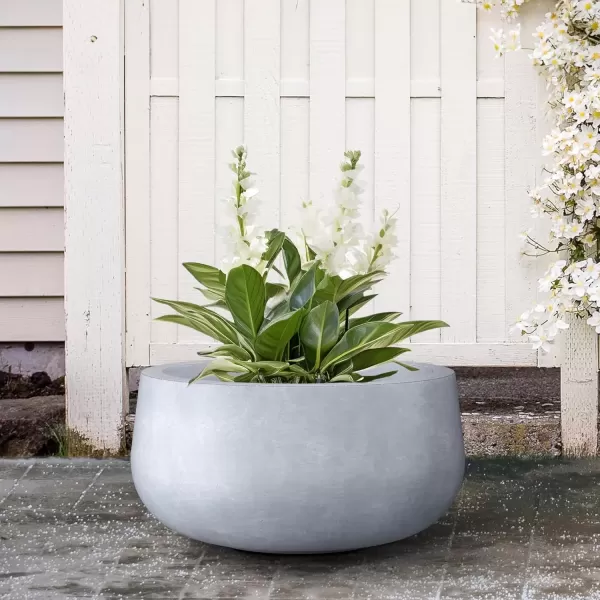 imageKante 196quot157quot118quot Dia Round Concrete Planters Set of 3 Outdoor Indoor Garden Plant Pots with Drainage Hole and Rubber Plug Modern Curvaceous Design Pure WhiteSlate Gray