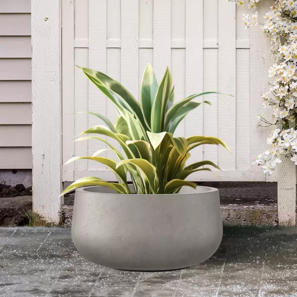 imageKante 196quot157quot118quot Dia Round Concrete Planters Set of 3 Outdoor Indoor Garden Plant Pots with Drainage Hole and Rubber Plug Modern Curvaceous Design Pure WhiteWeathered Concrete