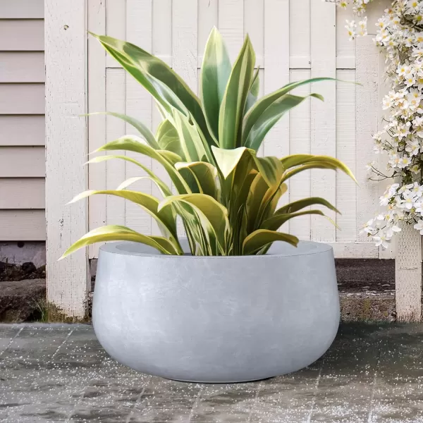 imageKante 196quot157quot118quot Dia Round Concrete Planters Set of 3 Outdoor Indoor Garden Plant Pots with Drainage Hole and Rubber Plug Modern Curvaceous Design Pure WhiteSlate Gray