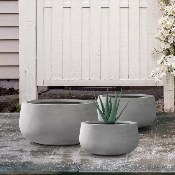 imageKante 196quot157quot118quot Dia Round Concrete Planters Set of 3 Outdoor Indoor Garden Plant Pots with Drainage Hole and Rubber Plug Modern Curvaceous Design Pure WhiteNatural Concrete
