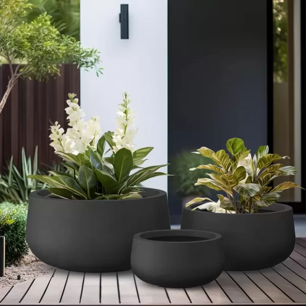 imageKante 196quot157quot118quot Dia Round Concrete Planters Set of 3 Outdoor Indoor Garden Plant Pots with Drainage Hole and Rubber Plug Modern Curvaceous Design Pure WhiteBlack