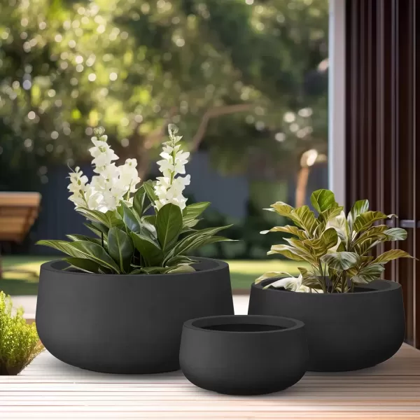 imageKante 196quot157quot118quot Dia Round Concrete Planters Set of 3 Outdoor Indoor Garden Plant Pots with Drainage Hole and Rubber Plug Modern Curvaceous Design Pure WhiteBlack